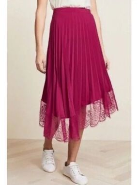 A.L.C Claude Fuchsia Pink A-Line Pleated Skirt with Lace Hem Size 8
